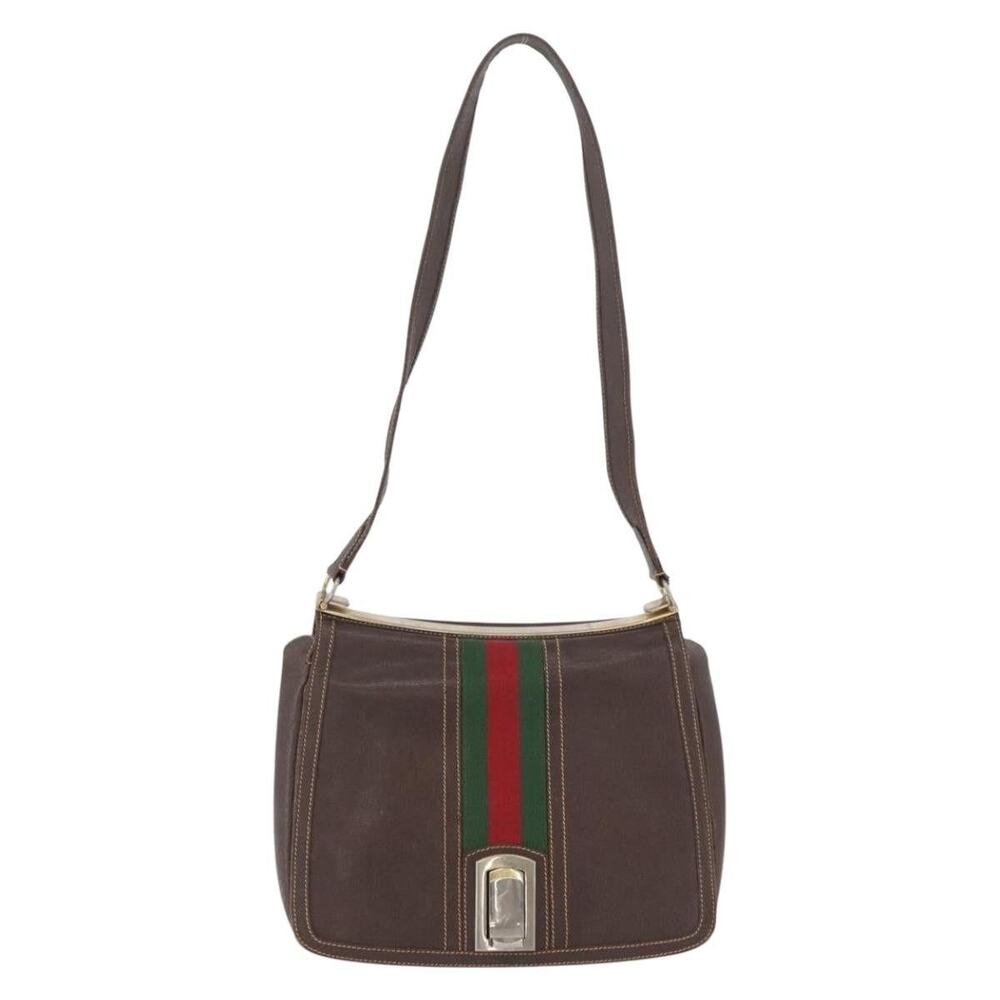 Gucci Leather Web Shoulder Bag Brown